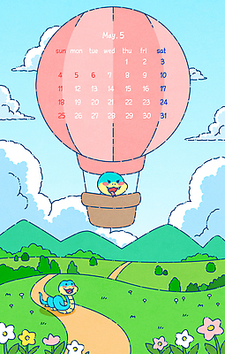 구름 꽃 길 일러스트 산 사람없음 봄 달력 열기구 비행 뱀띠 뱀 5월 언덕 청사 2025년 을사년 국내일러스트 푸른뱀캐릭터 AI파일 자연요소 식물 계절 항공교통 파충류 십이지신 날짜 연도 뱀캐릭터 파일형식 벡터