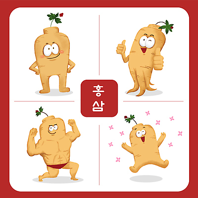 캐릭터 일러스트 근육 건강 사람없음 빨간색 점프 힘 에너지 약재 따봉 면역력 영양제 피로회복 홍삼 일러캐릭터 AI파일 컬러 모션 약 최고 삼 회복 파일형식 벡터