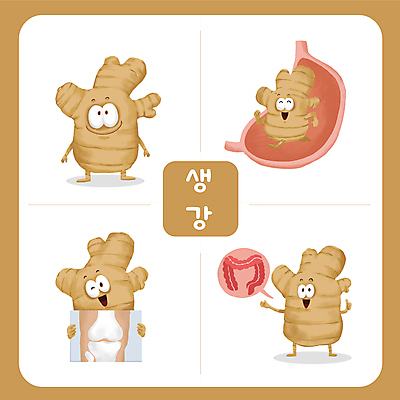 캐릭터 일러스트 뼈 엑스레이 건강 윙크 들기 사람없음 갈색 약재 소화기관 관절염 관절 대장 위장 생강 일러캐릭터 AI파일 컬러 채소 의학 모션 표정 약 장기_의학 질병 파일형식 벡터