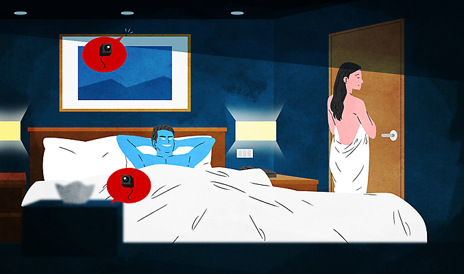 PSD 여자 남자 액자 일러스트 호텔 상반신 성인 두명 눕기 문 카메라 촬영 어둠 침대 범죄 누드 범죄인 영상 공유 여관 숨김 도촬 몰래카메라 성인만 불법촬영 국내일러스트 가구 컨셉 모션 숙소 사람 전자제품 파일형식