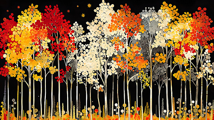 JPG 나무 단풍 일러스트 사람없음 컬러풀 가을풍경 화려 국내일러스트 AI일러스트 AI콘텐츠 식물 컬러 컨셉 잎 풍경 파일형식 가을_계절