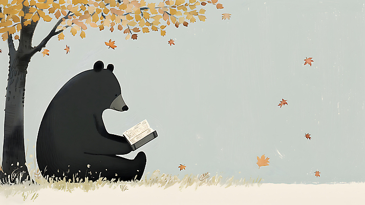 JPG 나무 단풍 낙엽 일러스트 곰 자연 동화 휴식 들기 사람없음 책 독서 고요 가을 읽기 카피스페이스 국내일러스트 AI일러스트 AI콘텐츠 식물 동물 계절 컨셉 잎 포유류 모션 공백 생태계 파일형식