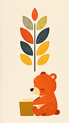 JPG 나무 단풍 낙엽 일러스트 곰 자연 동화 휴식 들기 사람없음 책 독서 고요 가을 읽기 카피스페이스 국내일러스트 AI일러스트 AI콘텐츠 식물 동물 계절 컨셉 잎 포유류 모션 공백 생태계 파일형식