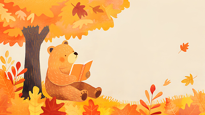 JPG 나무 단풍 낙엽 일러스트 곰 자연 동화 휴식 들기 사람없음 책 독서 고요 가을 읽기 카피스페이스 국내일러스트 AI일러스트 AI콘텐츠 식물 동물 계절 컨셉 잎 포유류 모션 공백 생태계 파일형식