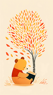 JPG 나무 단풍 낙엽 일러스트 곰 자연 동화 휴식 들기 사람없음 책 독서 고요 가을 읽기 카피스페이스 국내일러스트 AI일러스트 AI콘텐츠 식물 동물 계절 컨셉 잎 포유류 모션 공백 생태계 파일형식