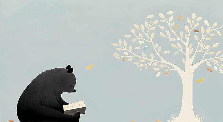 JPG 나무 단풍 낙엽 일러스트 곰 자연 동화 휴식 들기 사람없음 책 독서 고요 가을 읽기 카피스페이스 국내일러스트 AI일러스트 AI콘텐츠 식물 동물 계절 컨셉 잎 포유류 모션 공백 생태계 파일형식