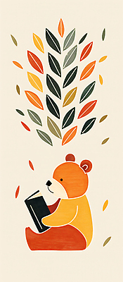 JPG 단풍 낙엽 일러스트 곰 자연 동화 휴식 들기 사람없음 책 독서 고요 가을 읽기 카피스페이스 국내일러스트 AI일러스트 AI콘텐츠 동물 계절 컨셉 잎 포유류 모션 공백 생태계 파일형식