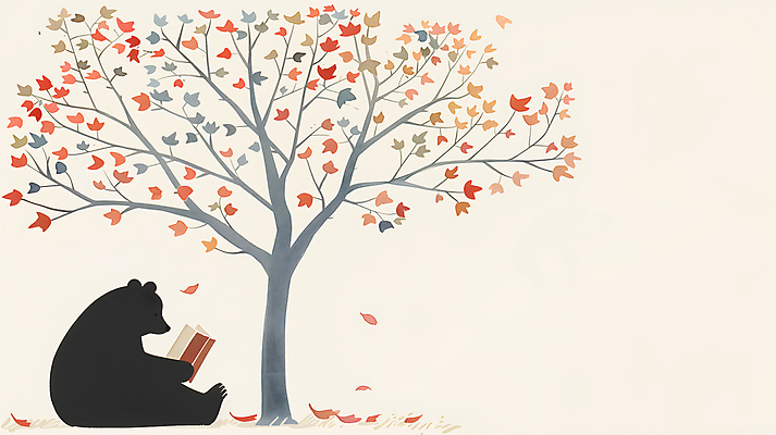 JPG 나무 단풍 낙엽 일러스트 곰 자연 동화 휴식 들기 사람없음 책 독서 고요 가을 읽기 카피스페이스 국내일러스트 AI일러스트 AI콘텐츠 식물 동물 계절 컨셉 잎 포유류 모션 공백 생태계 파일형식