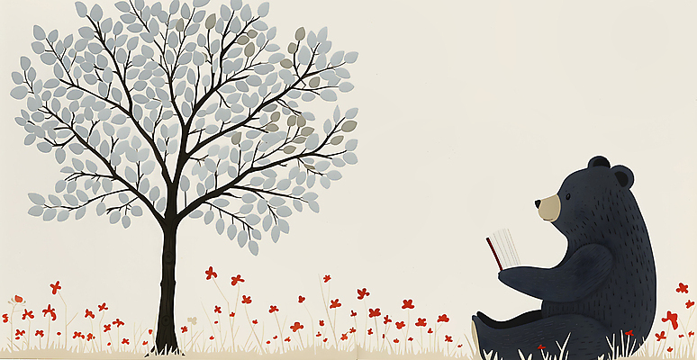 JPG 나무 단풍 낙엽 일러스트 곰 자연 동화 휴식 들기 사람없음 책 독서 고요 들꽃 가을 읽기 카피스페이스 국내일러스트 AI일러스트 AI콘텐츠 식물 동물 계절 꽃 컨셉 잎 포유류 모션 공백 생태계 파일형식
