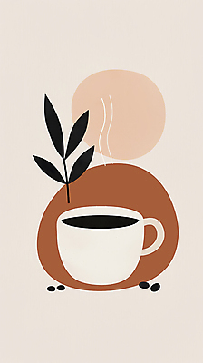 JPG 디자인 포스터 커피 일러스트 추상 휴식 사람없음 풀잎 커피잔 모던 심플 베이지색 2025년 트렌드컬러 국내일러스트 모카무스 AI일러스트 AI콘텐츠 음료 컬러 컨셉 잎 무늬 잔 풀_식물 연도 파일형식