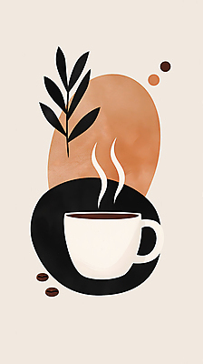 JPG 디자인 포스터 커피 일러스트 추상 휴식 사람없음 풀잎 커피잔 모던 심플 베이지색 2025년 트렌드컬러 국내일러스트 모카무스 AI일러스트 AI콘텐츠 음료 컬러 컨셉 잎 무늬 잔 풀_식물 연도 파일형식