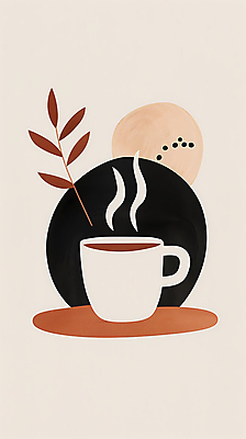 JPG 디자인 포스터 커피 일러스트 추상 휴식 사람없음 풀잎 커피잔 모던 심플 베이지색 2025년 트렌드컬러 국내일러스트 모카무스 AI일러스트 AI콘텐츠 음료 컬러 컨셉 잎 무늬 잔 풀_식물 연도 파일형식