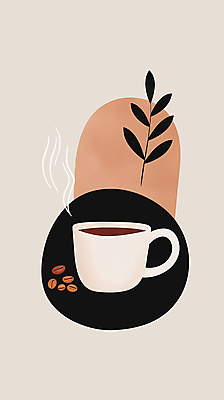 JPG 디자인 포스터 커피 일러스트 추상 휴식 사람없음 풀잎 커피잔 모던 심플 베이지색 국내일러스트 AI일러스트 AI콘텐츠 음료 컬러 컨셉 잎 무늬 잔 풀_식물 파일형식