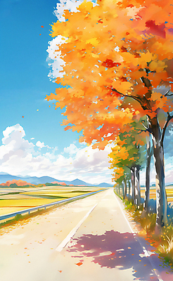JPG 구름 단풍 낙엽 일러스트 하늘 단풍나무 산 그림자 풍경 사람없음 가을풍경 주황색 드라이브 차도 가을 농촌 귀성길 논밭 국내일러스트 AI일러스트 AI콘텐츠 자연요소 나무 계절 도로 컬러 잎 밭 논 운전 시골 파일형식 가을_계절