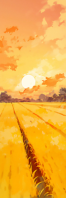 JPG 나무 구름 일러스트 하늘 풍경 사람없음 가을풍경 주황색 일몰 수확 추수 벼 농촌 추수감사절 논밭 국내일러스트 AI일러스트 AI콘텐츠 자연요소 식물 기독교 컬러 밭 농업 곡류 논 노을 시골 파일형식 가을_계절