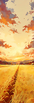 JPG 나무 구름 일러스트 하늘 풍경 사람없음 가을풍경 주황색 일몰 수확 추수 벼 농촌 추수감사절 논밭 국내일러스트 AI일러스트 AI콘텐츠 자연요소 식물 기독교 컬러 밭 농업 곡류 논 노을 시골 파일형식 가을_계절