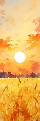 JPG 나무 구름 일러스트 하늘 풍경 사람없음 가을풍경 주황색 일몰 수확 추수 벼 농촌 추수감사절 논밭 국내일러스트 AI일러스트 AI콘텐츠 자연요소 식물 기독교 컬러 밭 농업 곡류 논 노을 시골 파일형식 가을_계절