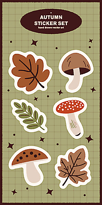 단풍 스티커 낙엽 일러스트 사람없음 초록색 반짝임 버섯 가을 엘리먼트 국내일러스트 AI파일 계절 컬러 잎 모션 파일형식 벡터