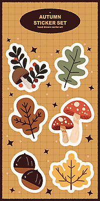열매 단풍 스티커 낙엽 일러스트 사람없음 반짝임 갈색 버섯 가을 밤 엘리먼트 국내일러스트 AI파일 식물 계절 컬러 잎 모션 견과류 파일형식 벡터