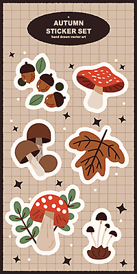 단풍 스티커 낙엽 일러스트 사람없음 반짝임 갈색 버섯 가을 밤 도토리 엘리먼트 국내일러스트 AI파일 계절 컬러 잎 모션 견과류 파일형식 벡터