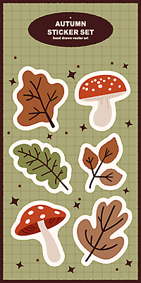 단풍 스티커 낙엽 일러스트 사람없음 초록색 반짝임 버섯 가을 엘리먼트 국내일러스트 AI파일 계절 컬러 잎 모션 파일형식 벡터
