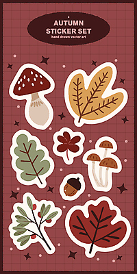 열매 단풍 스티커 낙엽 일러스트 사람없음 반짝임 버섯 가을 도토리 엘리먼트 버건디 국내일러스트 AI파일 식물 계절 잎 모션 빨간색 견과류 파일형식 벡터