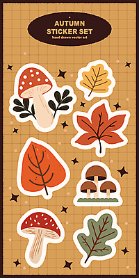 단풍 스티커 낙엽 일러스트 사람없음 반짝임 갈색 버섯 가을 엘리먼트 국내일러스트 AI파일 계절 컬러 잎 모션 파일형식 벡터