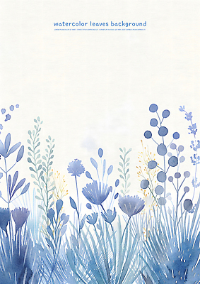 PSD 꽃 잎 일러스트 자연 수채화 사람없음 파란색 카피스페이스 국내일러스트 식물 컬러 공백 생태계 파일형식