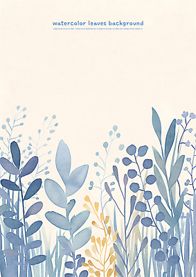 PSD 꽃 잎 일러스트 자연 수채화 사람없음 파란색 카피스페이스 국내일러스트 식물 컬러 공백 생태계 파일형식