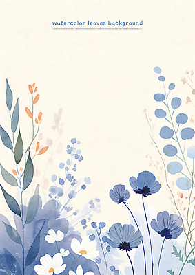 PSD 꽃 잎 일러스트 자연 수채화 사람없음 파란색 카피스페이스 국내일러스트 식물 컬러 공백 생태계 파일형식