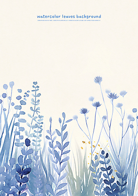 PSD 꽃 잎 일러스트 자연 수채화 사람없음 파란색 카피스페이스 국내일러스트 식물 컬러 공백 생태계 파일형식