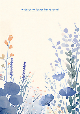 PSD 꽃 잎 일러스트 자연 수채화 사람없음 파란색 카피스페이스 국내일러스트 식물 컬러 공백 생태계 파일형식