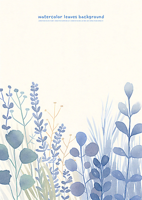 PSD 꽃 잎 일러스트 자연 수채화 사람없음 파란색 카피스페이스 국내일러스트 식물 컬러 공백 생태계 파일형식