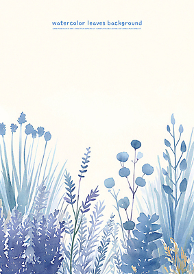 PSD 꽃 잎 일러스트 자연 수채화 사람없음 파란색 카피스페이스 국내일러스트 식물 컬러 공백 생태계 파일형식