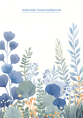 PSD 꽃 잎 일러스트 자연 수채화 사람없음 파란색 카피스페이스 국내일러스트 식물 컬러 공백 생태계 파일형식