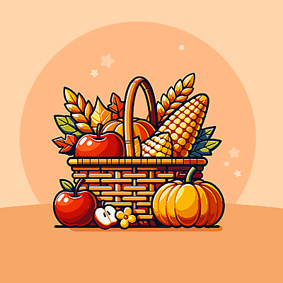 꽃잎 단풍 농업 일러스트 호박 옥수수 사람없음 바구니 주황색 가을 사과 엘리먼트 국내일러스트 AI파일 계절 꽃 산업 컬러 잎 채소 과일 곡류 파일형식 벡터