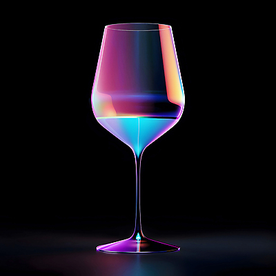 JPG 편집이미지 분홍색 와인잔 유리 사람없음 빛 반짝임 반사 어둠 투명 홀로그램 편집실사 AI포토 AI콘텐츠 컬러 술잔 모션 재질 CG 파일형식