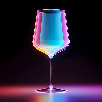 JPG 편집이미지 분홍색 와인잔 유리 사람없음 빛 반짝임 반사 어둠 투명 홀로그램 편집실사 AI포토 AI콘텐츠 컬러 술잔 모션 재질 CG 파일형식