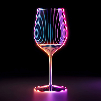 JPG 편집이미지 분홍색 와인잔 유리 사람없음 빛 반짝임 반사 어둠 투명 홀로그램 편집실사 AI포토 AI콘텐츠 컬러 술잔 모션 재질 CG 파일형식