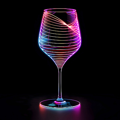 JPG 편집이미지 분홍색 와인잔 유리 사람없음 빛 반짝임 반사 어둠 투명 홀로그램 편집실사 AI포토 AI콘텐츠 컬러 술잔 모션 재질 CG 파일형식