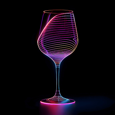 JPG 편집이미지 분홍색 와인잔 유리 사람없음 빛 반짝임 반사 어둠 투명 홀로그램 편집실사 AI포토 AI콘텐츠 컬러 술잔 모션 재질 CG 파일형식