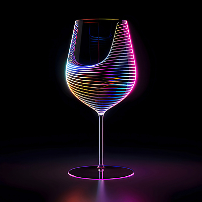 JPG 편집이미지 분홍색 와인잔 유리 사람없음 빛 반짝임 반사 어둠 투명 홀로그램 편집실사 AI포토 AI콘텐츠 컬러 술잔 모션 재질 CG 파일형식