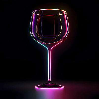 JPG 편집이미지 분홍색 와인잔 유리 사람없음 빛 반짝임 반사 어둠 투명 홀로그램 편집실사 AI포토 AI콘텐츠 컬러 술잔 모션 재질 CG 파일형식