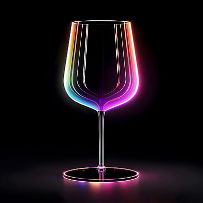 JPG 편집이미지 분홍색 와인잔 유리 사람없음 빛 반짝임 반사 어둠 투명 홀로그램 편집실사 AI포토 AI콘텐츠 컬러 술잔 모션 재질 CG 파일형식