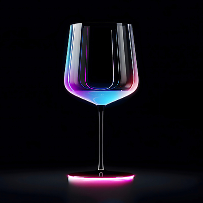 JPG 편집이미지 분홍색 와인잔 유리 사람없음 빛 반짝임 반사 어둠 투명 홀로그램 편집실사 AI포토 AI콘텐츠 컬러 술잔 모션 재질 CG 파일형식