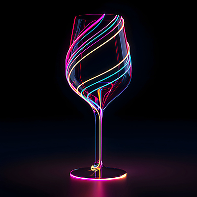 JPG 편집이미지 분홍색 와인잔 유리 사람없음 빛 반짝임 반사 어둠 투명 홀로그램 편집실사 AI포토 AI콘텐츠 컬러 술잔 모션 재질 CG 파일형식