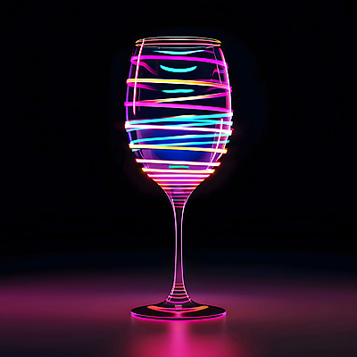 JPG 편집이미지 분홍색 와인잔 유리 사람없음 빛 반짝임 반사 어둠 투명 홀로그램 편집실사 AI포토 AI콘텐츠 컬러 술잔 모션 재질 CG 파일형식