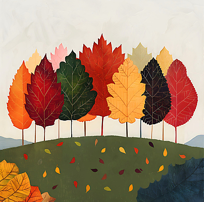 JPG 단풍 낙엽 일러스트 자연 사람없음 컬러풀 가을 언덕 질감 국내일러스트 AI일러스트 AI콘텐츠 계절 컬러 잎 생태계 파일형식