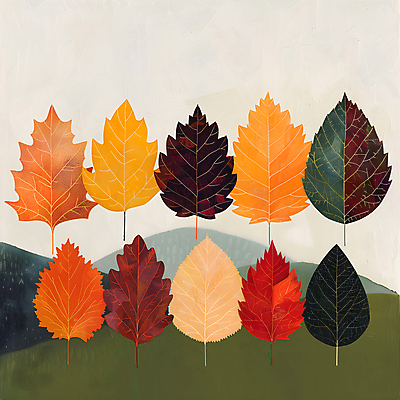 JPG 단풍 낙엽 일러스트 자연 산 사람없음 컬러풀 가을 언덕 질감 일렬 국내일러스트 AI일러스트 AI콘텐츠 계절 컬러 잎 생태계 파일형식