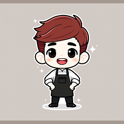 전신 헤어스타일 남자 인물캐릭터 허리손 스티커 일러스트 가위 직업캐릭터 한명 웃음 성인 반짝임 갈색 귀여움 앞치마 미용사 염색 성인남자한명만 일러캐릭터 AI파일 직업 캐릭터 1 컬러 포즈 컨셉 모션 문구용품 표정 사람 남자한명만 성인남자만 파일형식 벡터